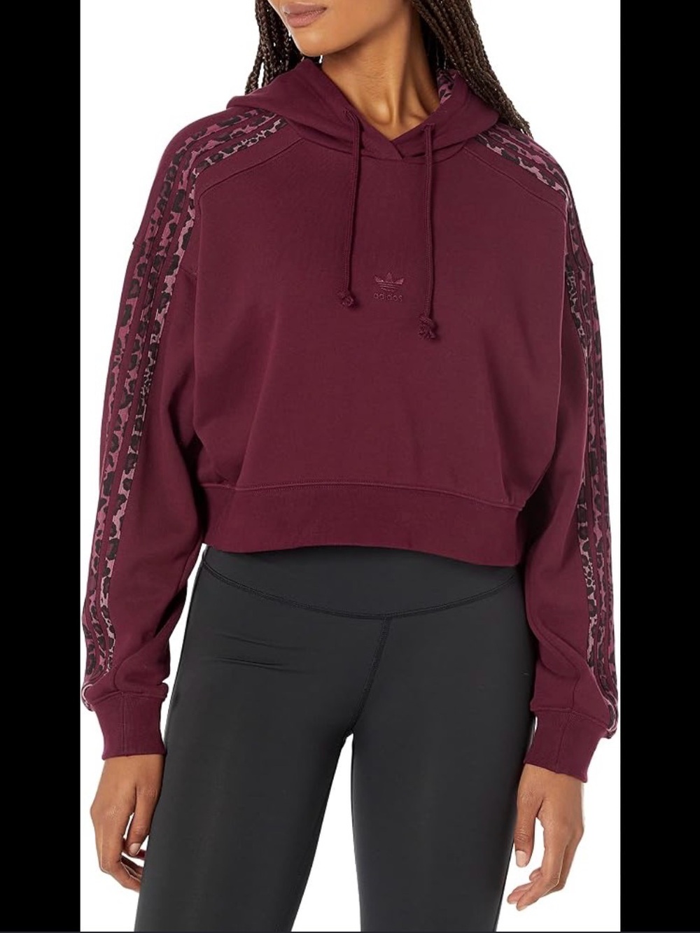 Adidas Originals Logo Hoodie Maroon/Cheatah Stripe Womens Size Small Cropped